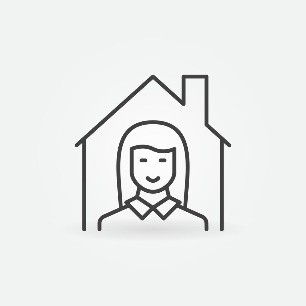 Girl in House outline icon. Stay Home vector concept symbol