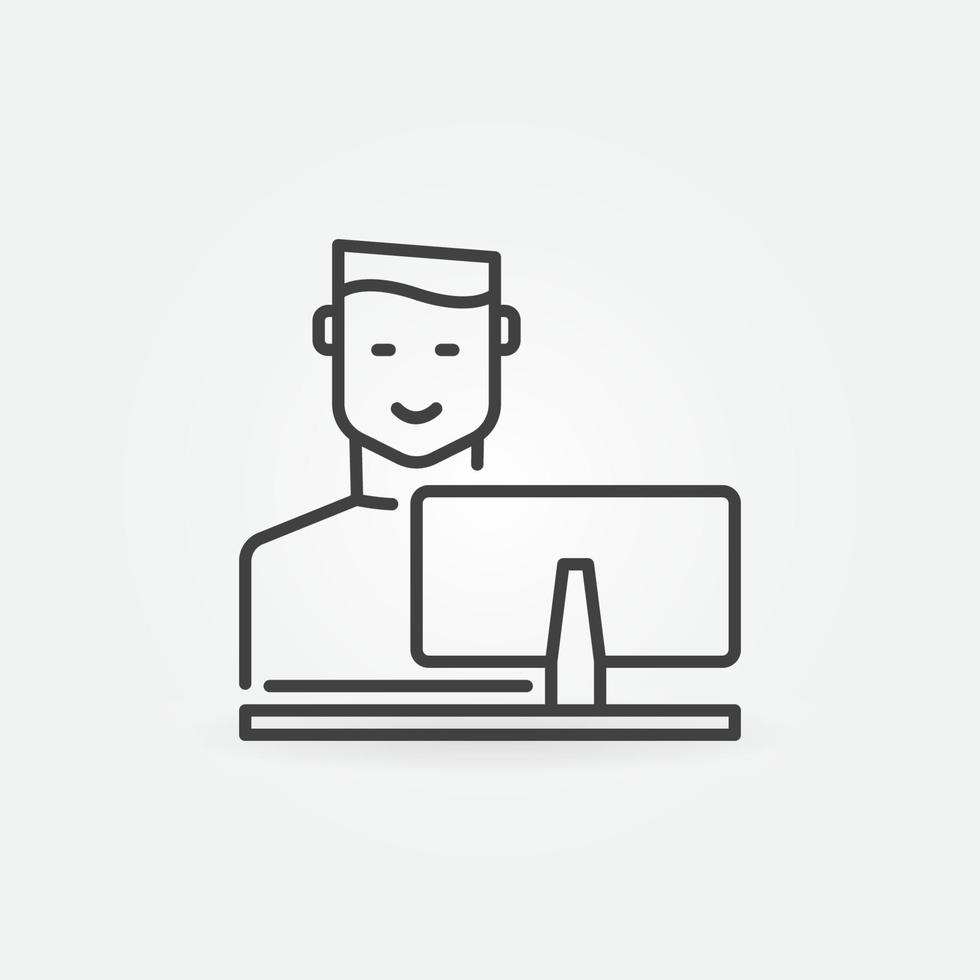 Man Working on Computer vector concept outline icon