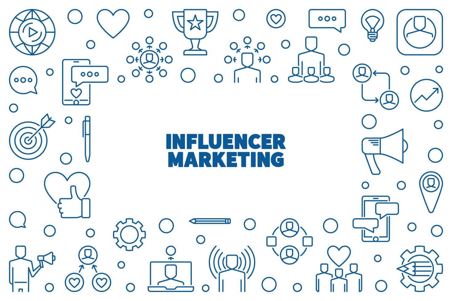 Influencer Marketing vector concept thin line horizontal frame