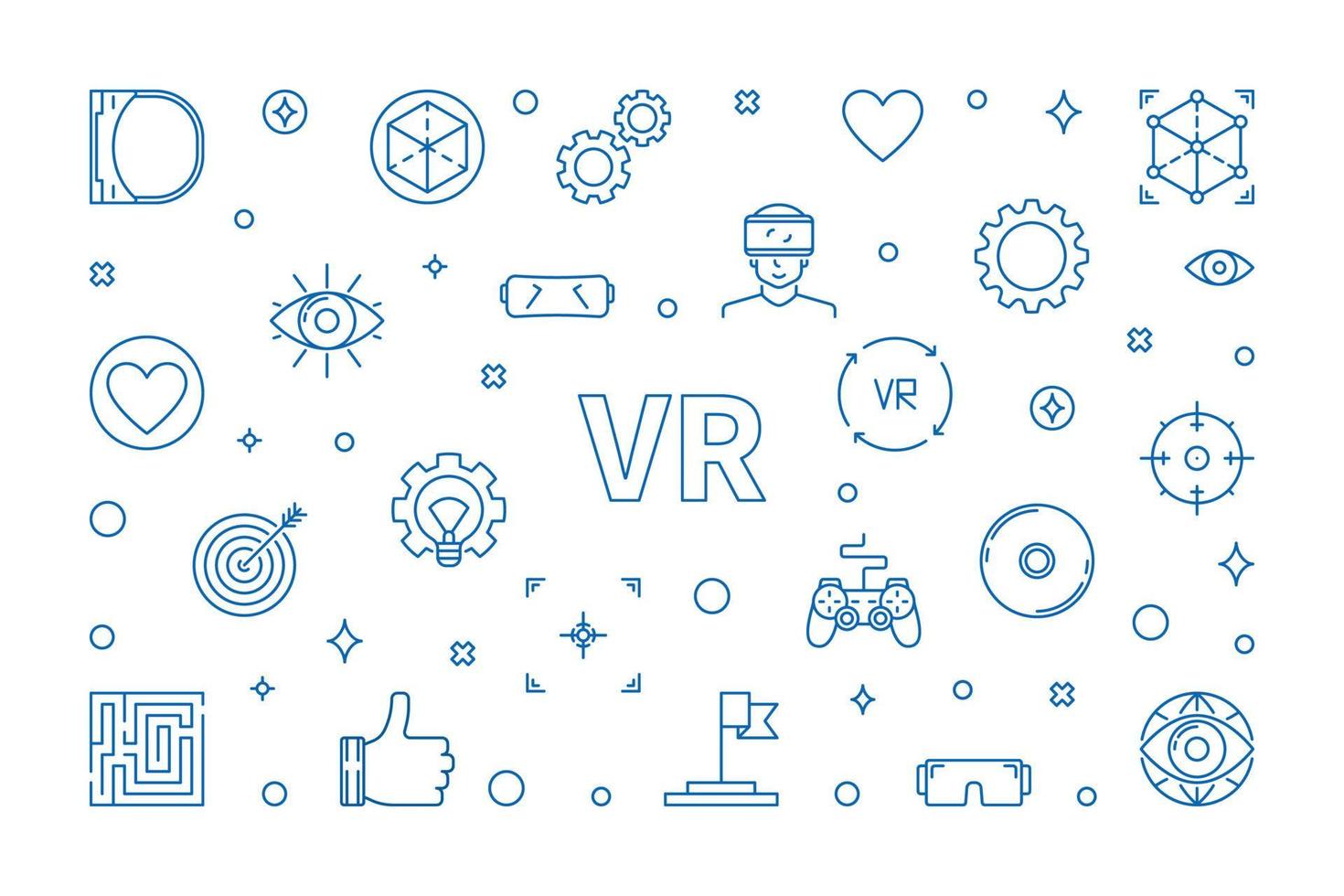 VR concept horizontal illustration. Virtual Reality linear banner vector