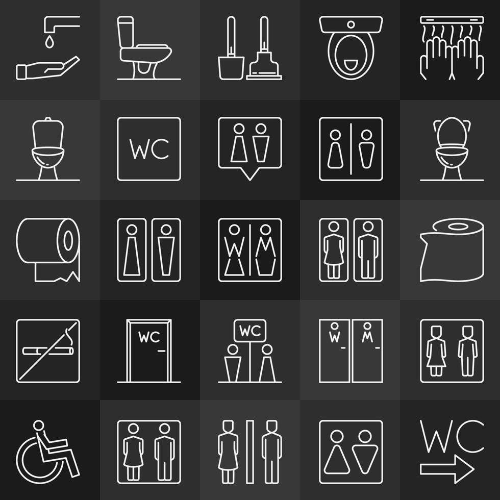 iconos de baño de hombre y mujer en estilo de línea delgada. signos de wc vector
