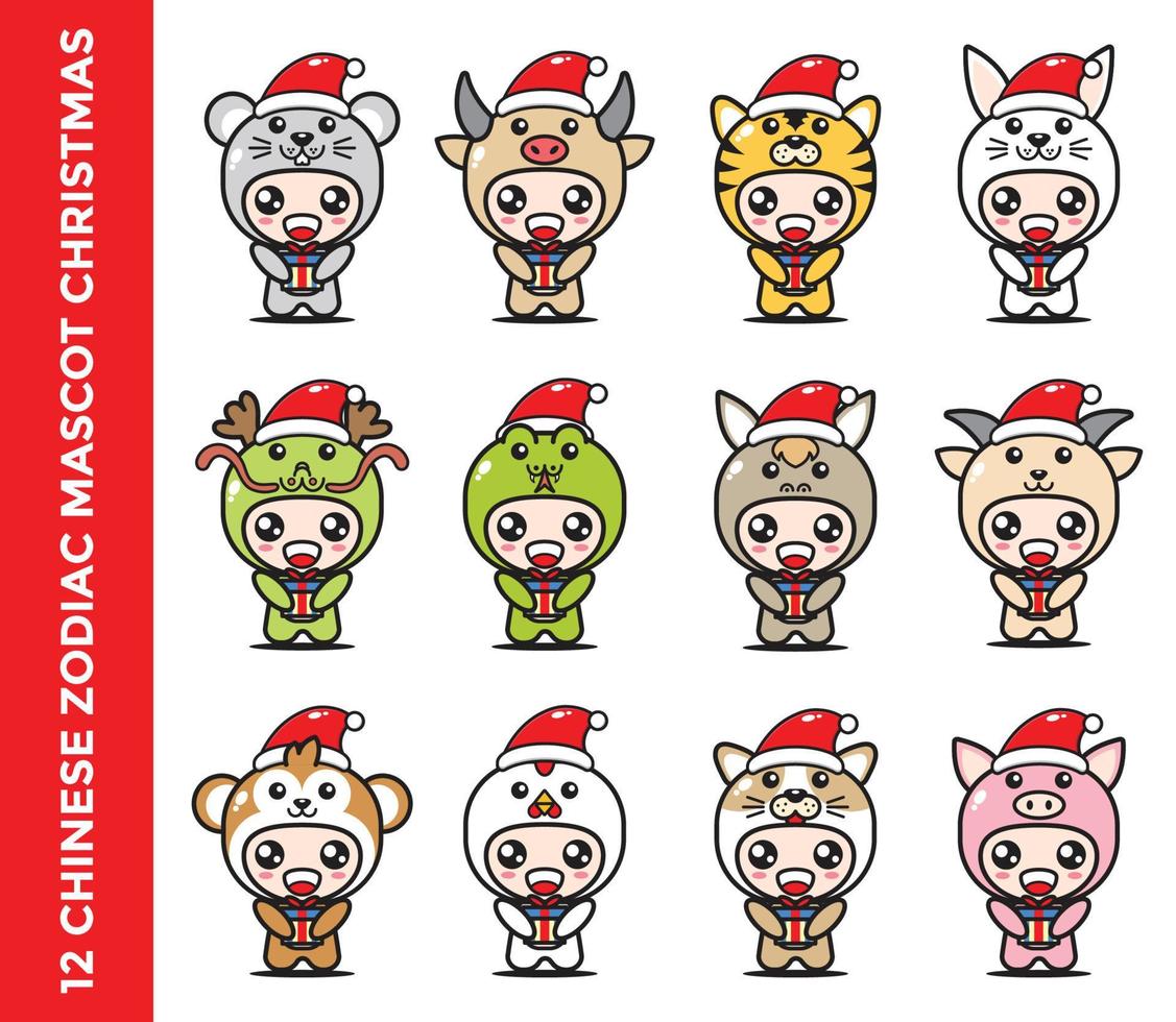 chinese zodiac mascot celebrating christmas vector