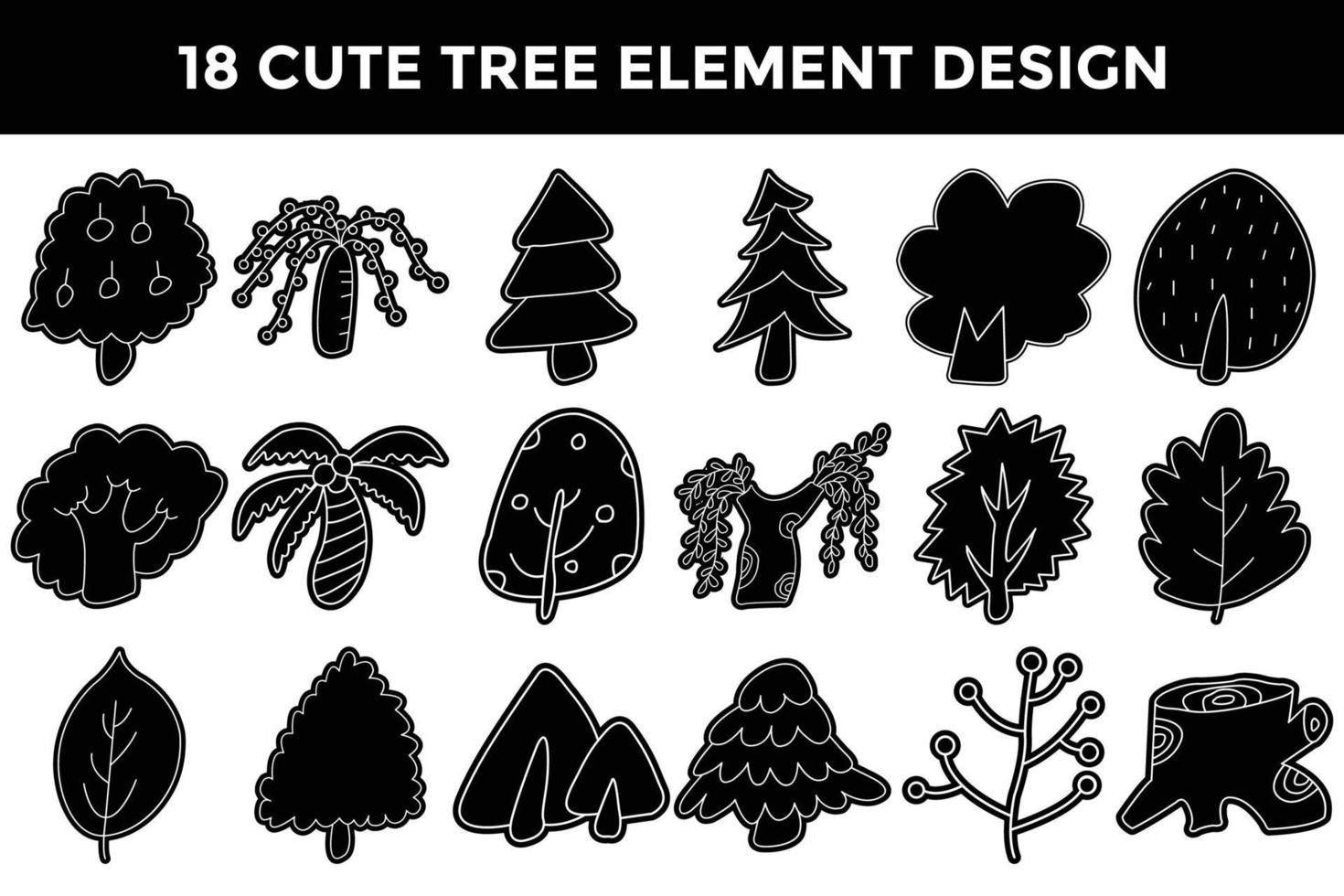 Floral tree plant silhouette element design collection vector