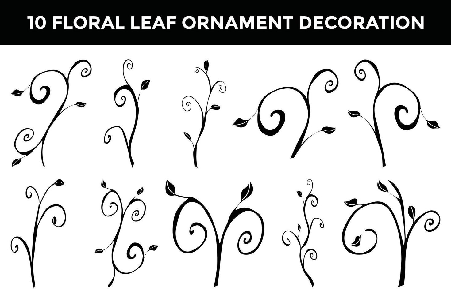 colección de decoración de adornos en blanco y negro de silueta de hoja floral vector