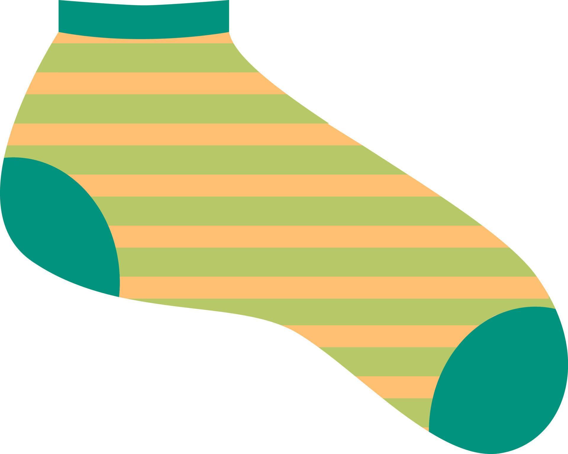 Short green sock with stripes, illustration, vector, on a white