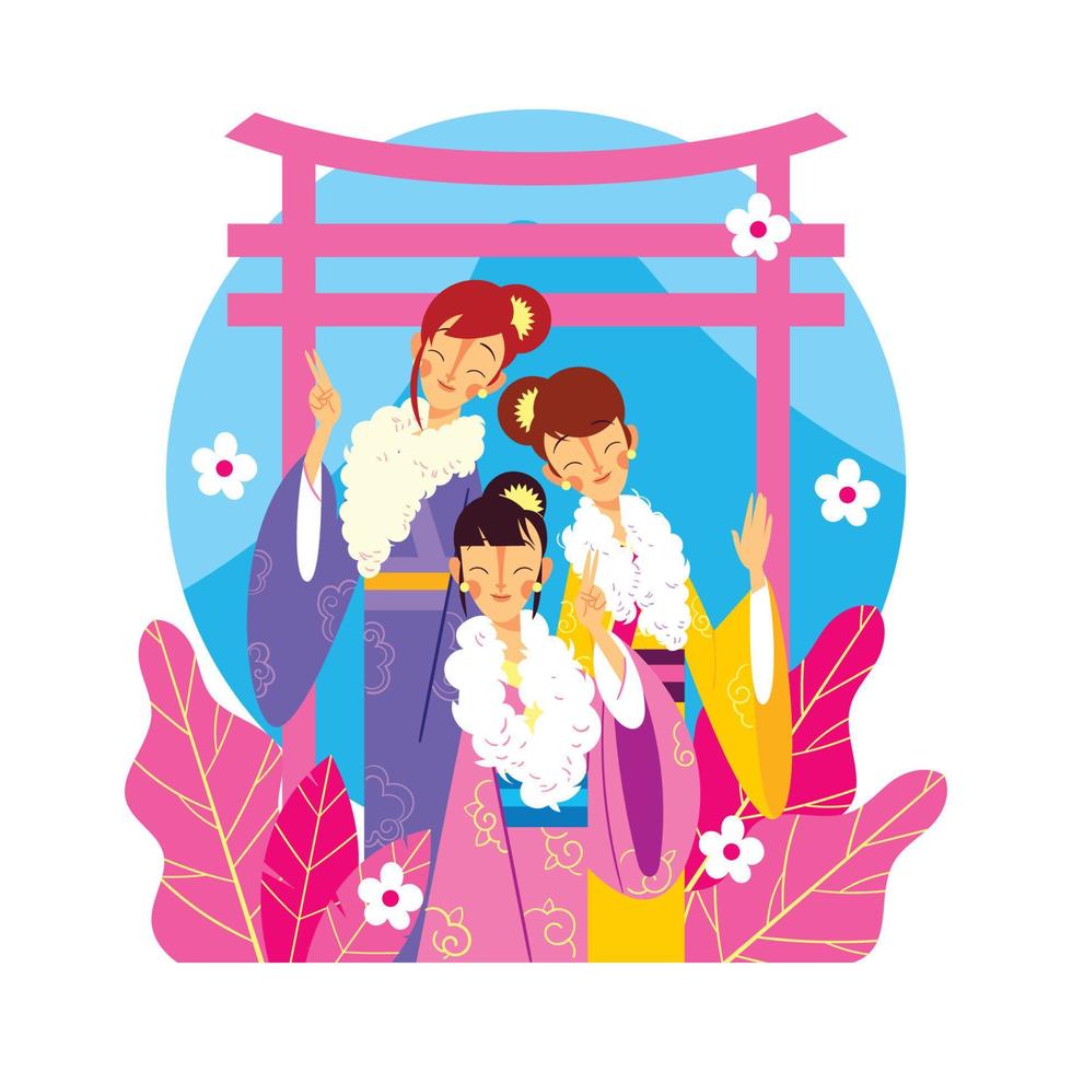 Japanese Cute Girls in Seiji No Hi Day vector