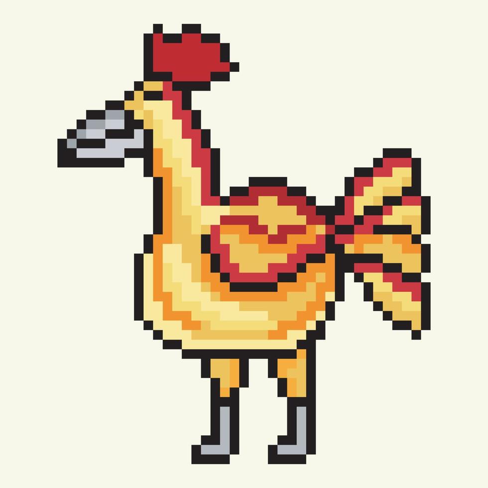 Pixel art Cute chicken character vector