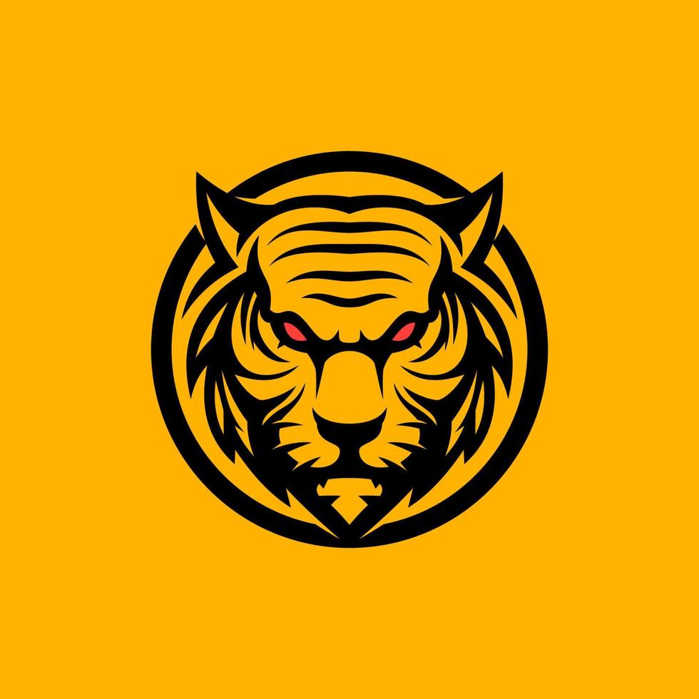 Angry tiger head logo icon in simple tribal line art style. Sport team mascot logo template. vector