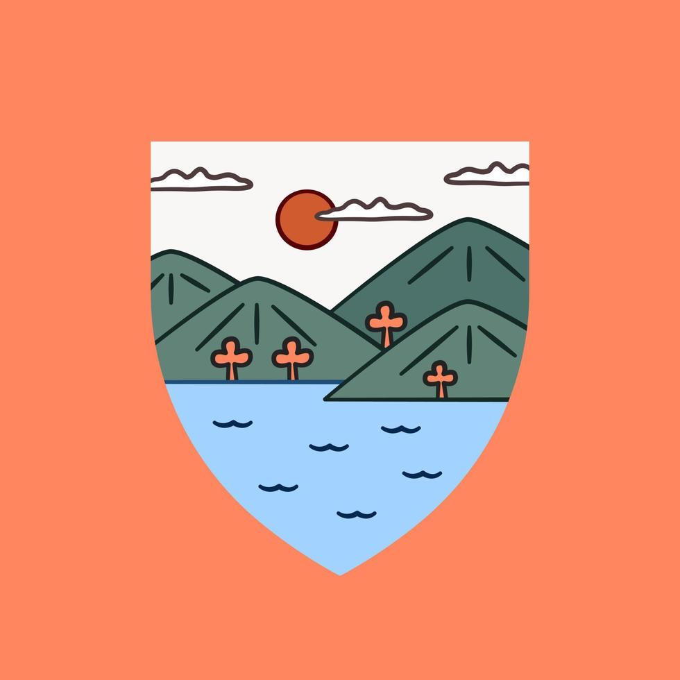 Nature mountains and lake wildlife design for sticker, t-shirt, badge, emblem, etc vector