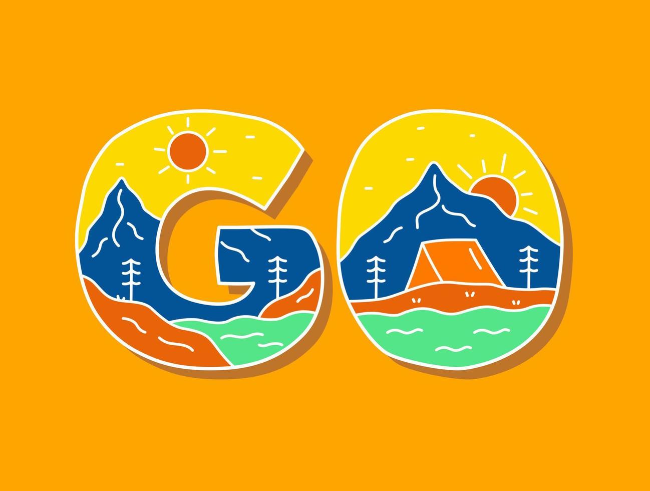 Go letter go nature with mountain camping sea design. use for t-shirt, sticker, and other use. vector