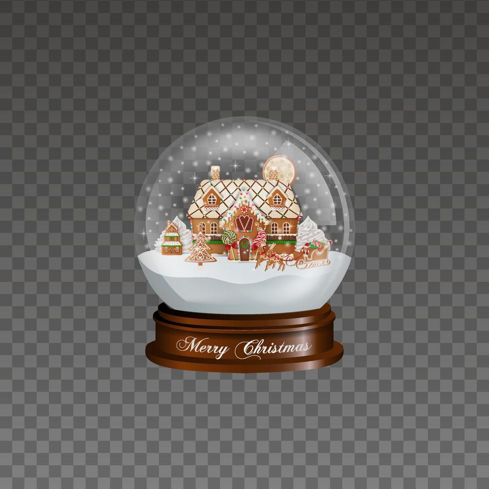 Christmas snow globe with gingerbread landscape. vector