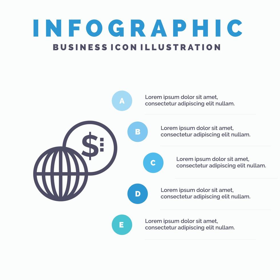 Business Global Markets Modern Line icon with 5 steps presentation infographics Background vector