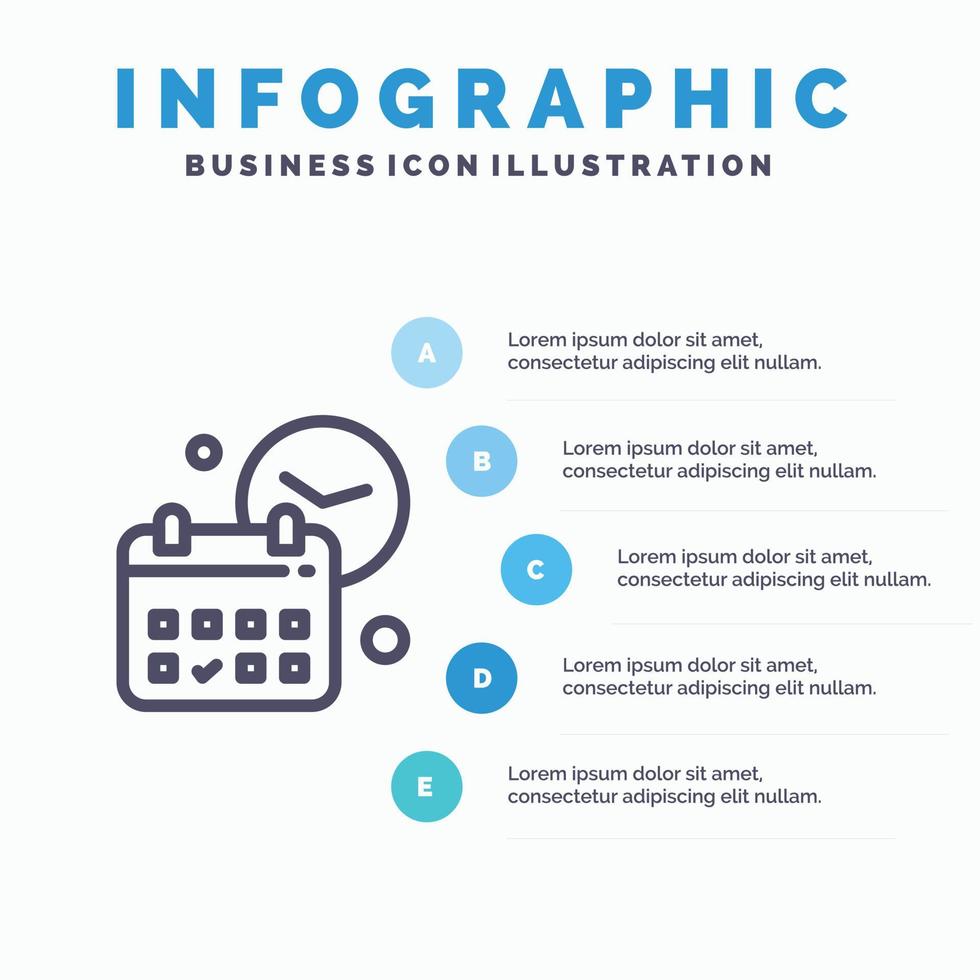 Calendar Date Day Time Job Line icon with 5 steps presentation infographics Background vector