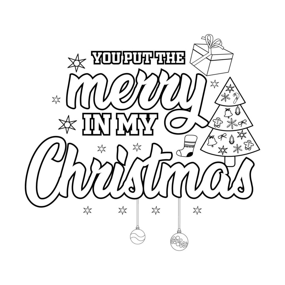 Merry Christmas Coloring page. Christmas line art coloring page design for kids. vector
