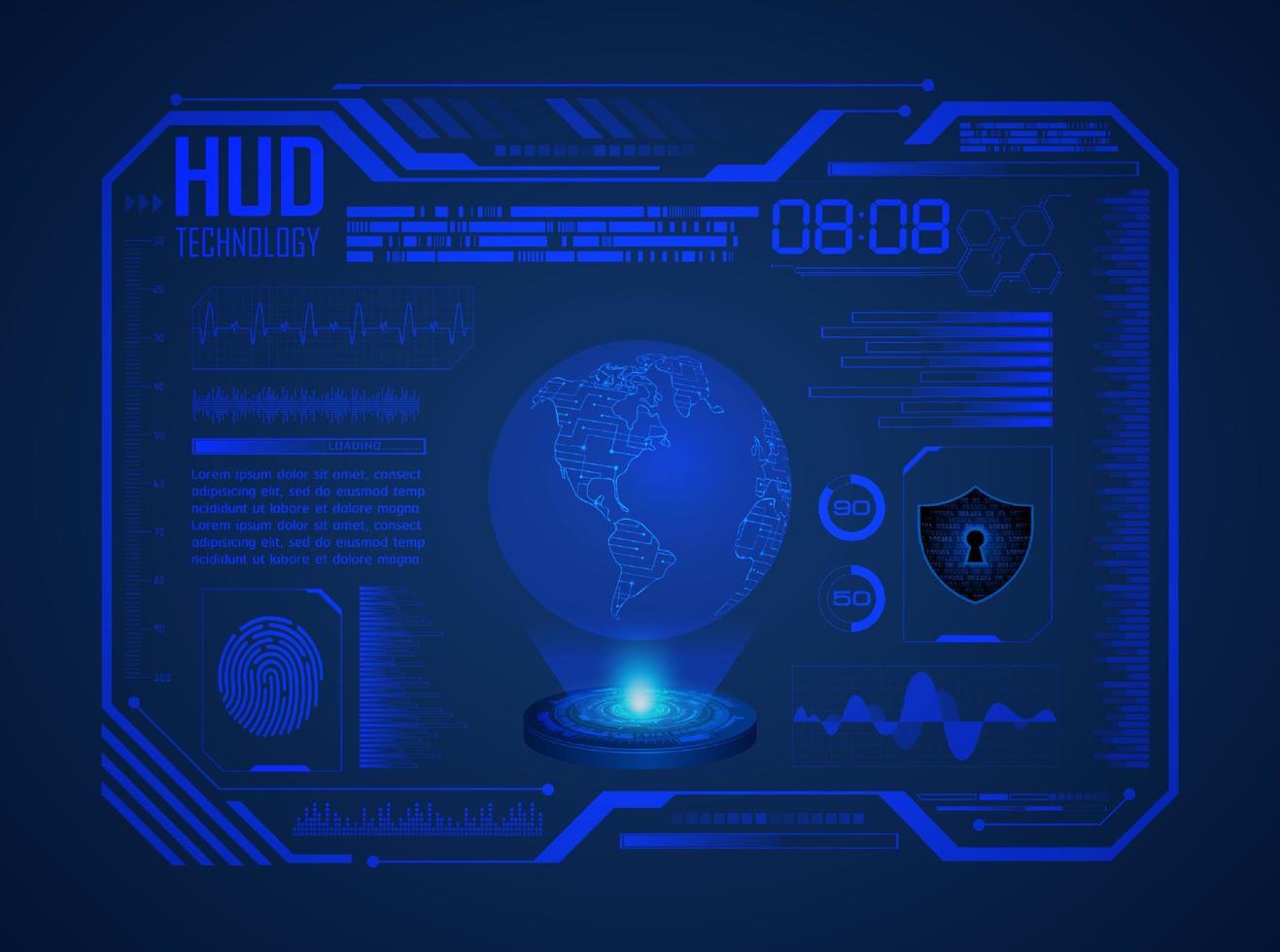 Modern World Map Holographic Projector on Technology Background vector