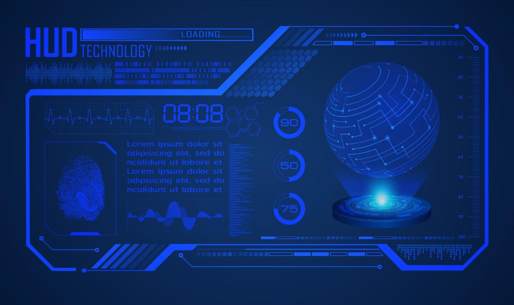 proyector holográfico de mapa del mundo moderno sobre fondo de tecnología vector