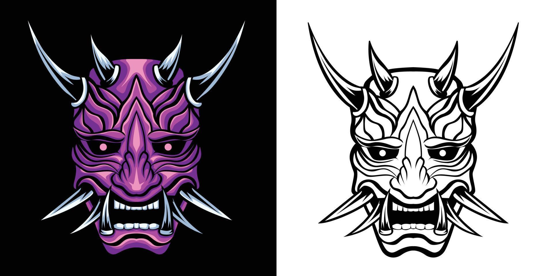 ilustración de vector de máscara oni en estilo detallado