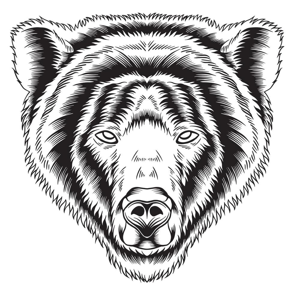 Angry Bear Face Black and White Vector Illustration