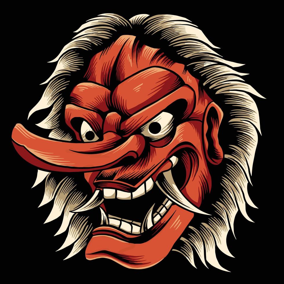 Japanese Tengu mask vector illustration on a black background