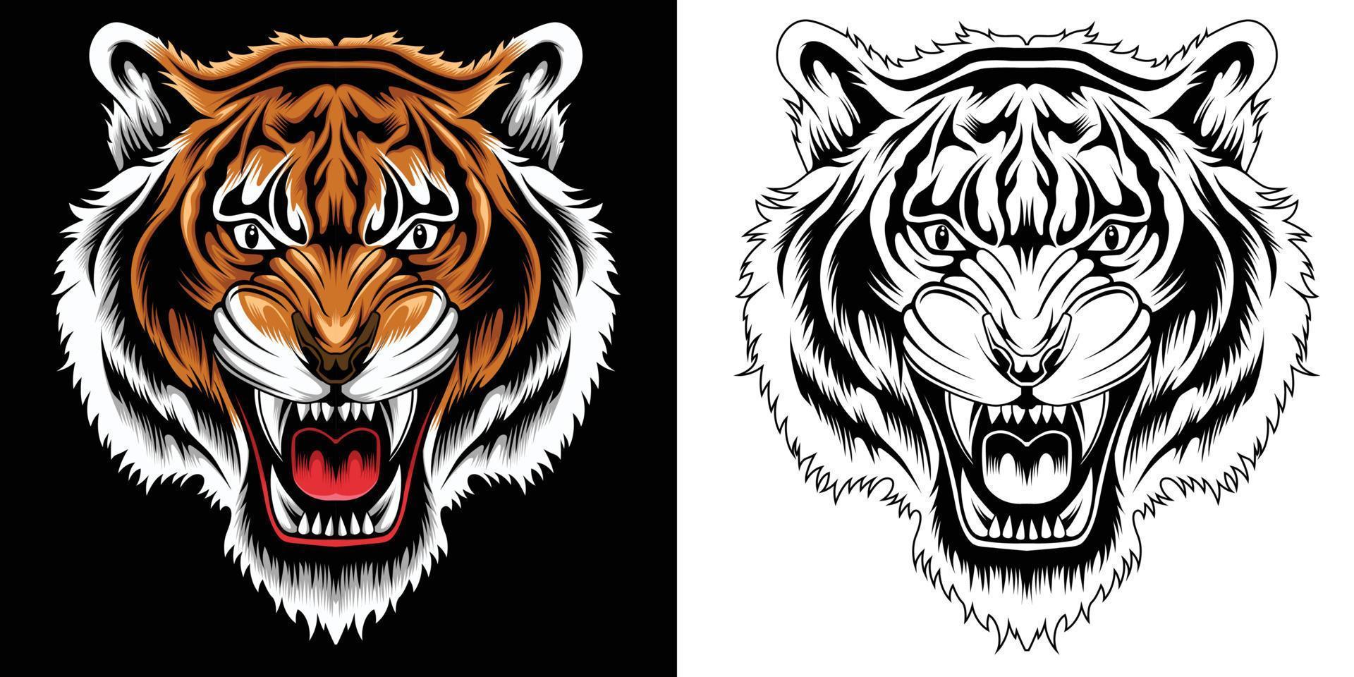 Ilustración de vector de cabeza de tigre enojado
