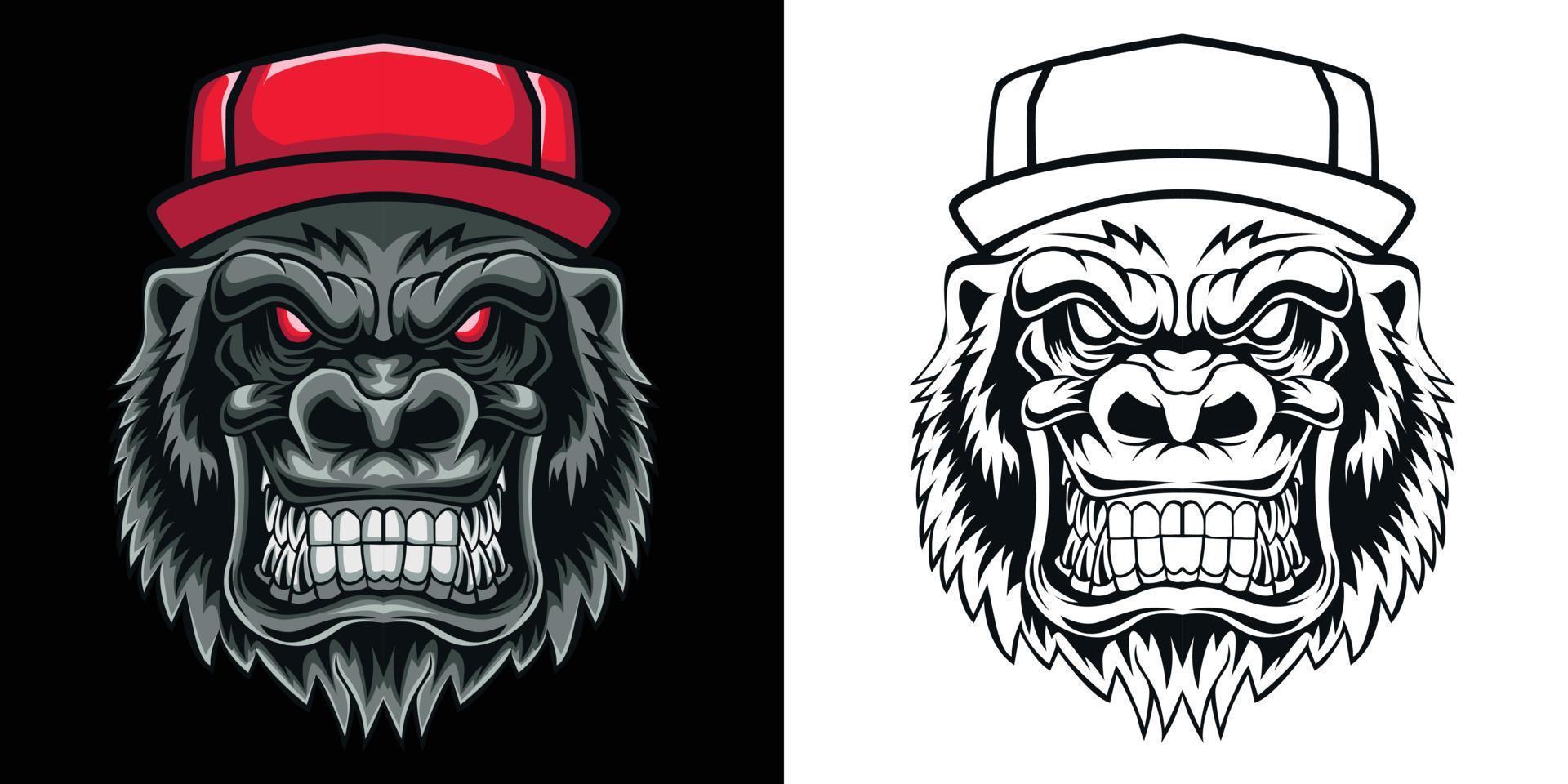 gorilla with red hat vector illustration