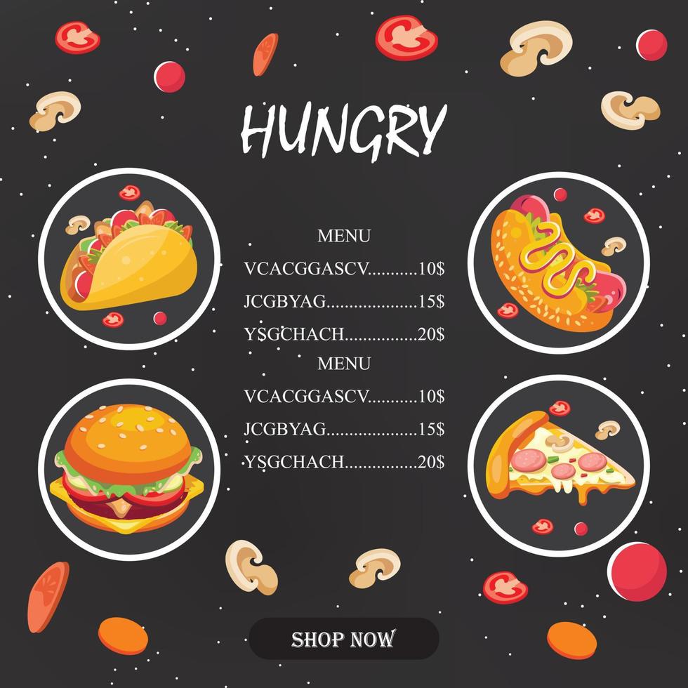 ilustración de vector de plantilla de menú de comida rápida