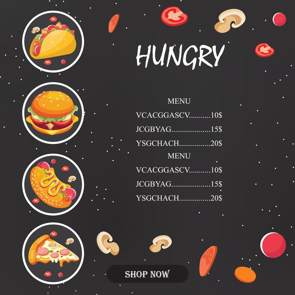 fast food menu template vector illustration