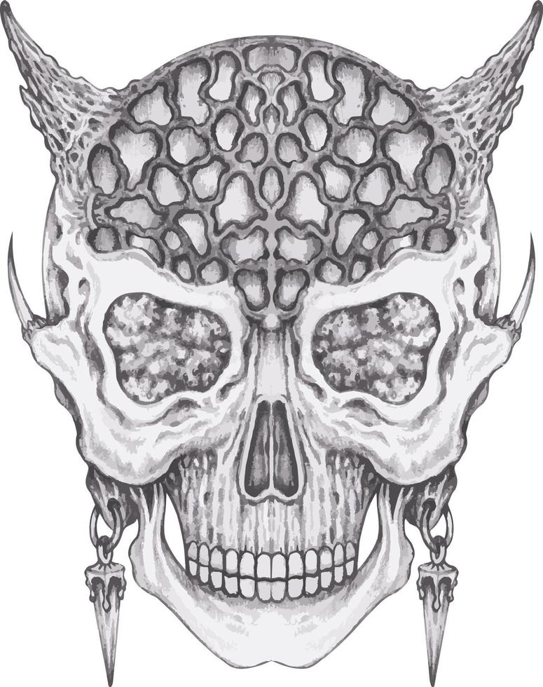 Art fancy surreal devil skull. Hand drawing and make graphic vector. vector