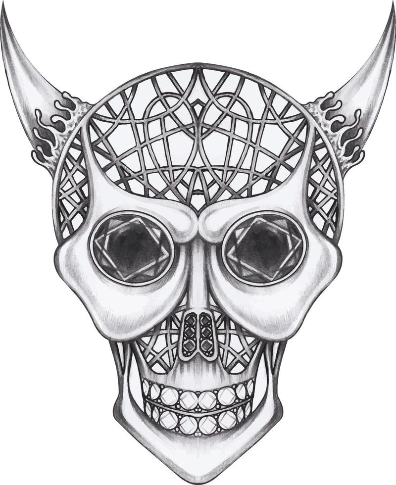 arte diseño gráfico mezcla diablo cráneo. dibujo a mano y hacer vector gráfico.