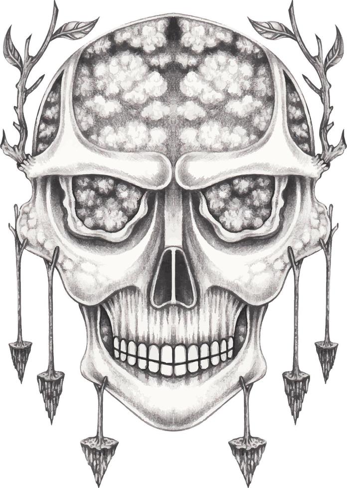 Art surreal skull. Hand drawing and make graphic vector. vector