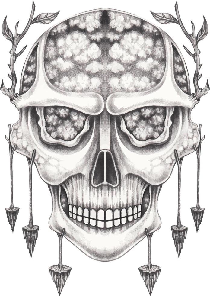 Art surreal skull. Hand drawing and make graphic vector. vector