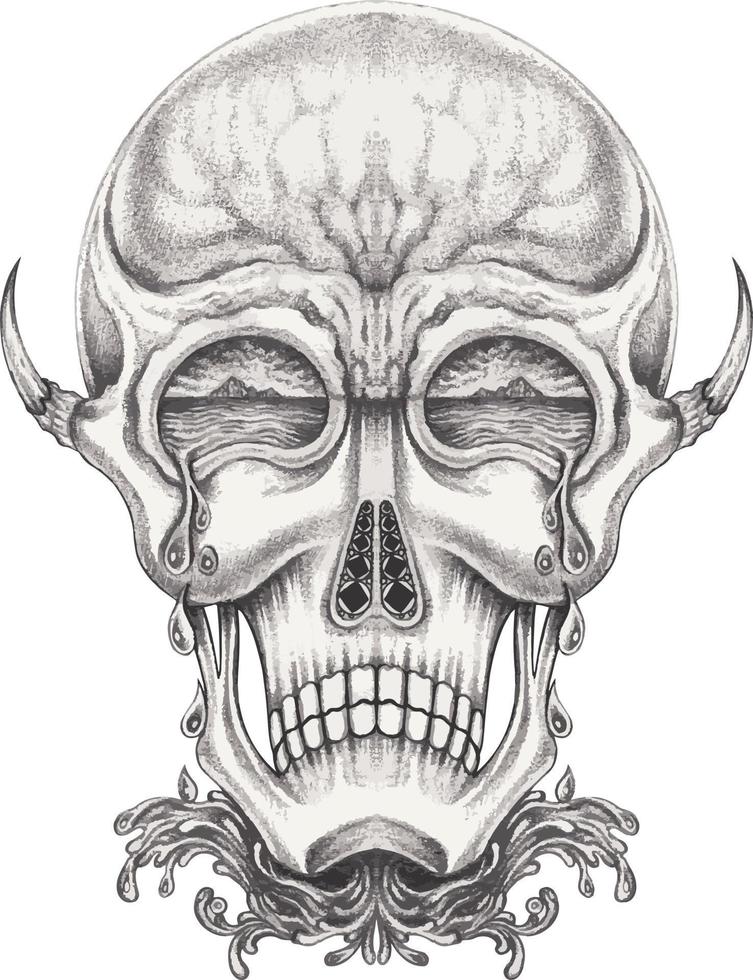 Art surreal skull tattoo. Hand drawing and make graphic vector. vector