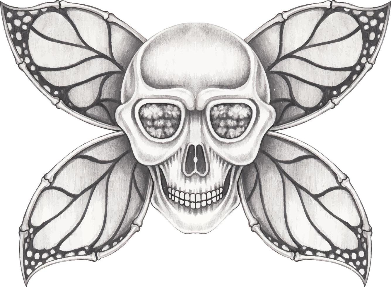 Art fantasy wings butterfly skull. Hand drawing and make graphic vector. vector