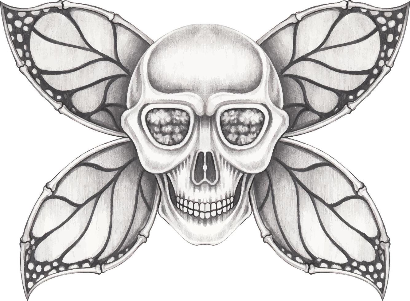 Art fantasy wings butterfly skull. Hand drawing and make graphic vector. vector