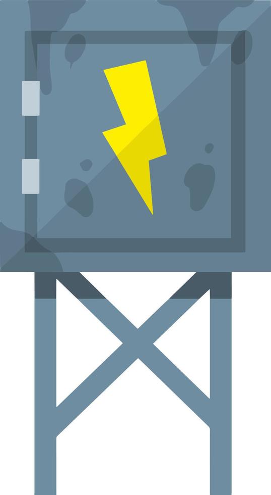 Switchboard. Electrical wires in box. High voltage sensor. Technical industrial appliance. Danger sign - yellow lightning. Current switch. Cartoon flat illustration. Fuse and electrical engineering vector