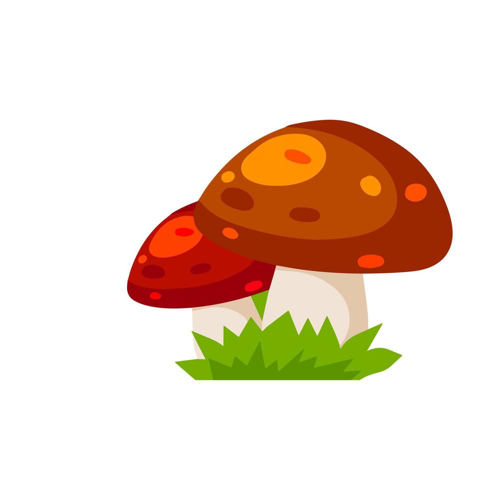 Mushroom with a red cap. Natural natural product. Vegetation element of the forest with green grass. Flat cartoon illustration vector