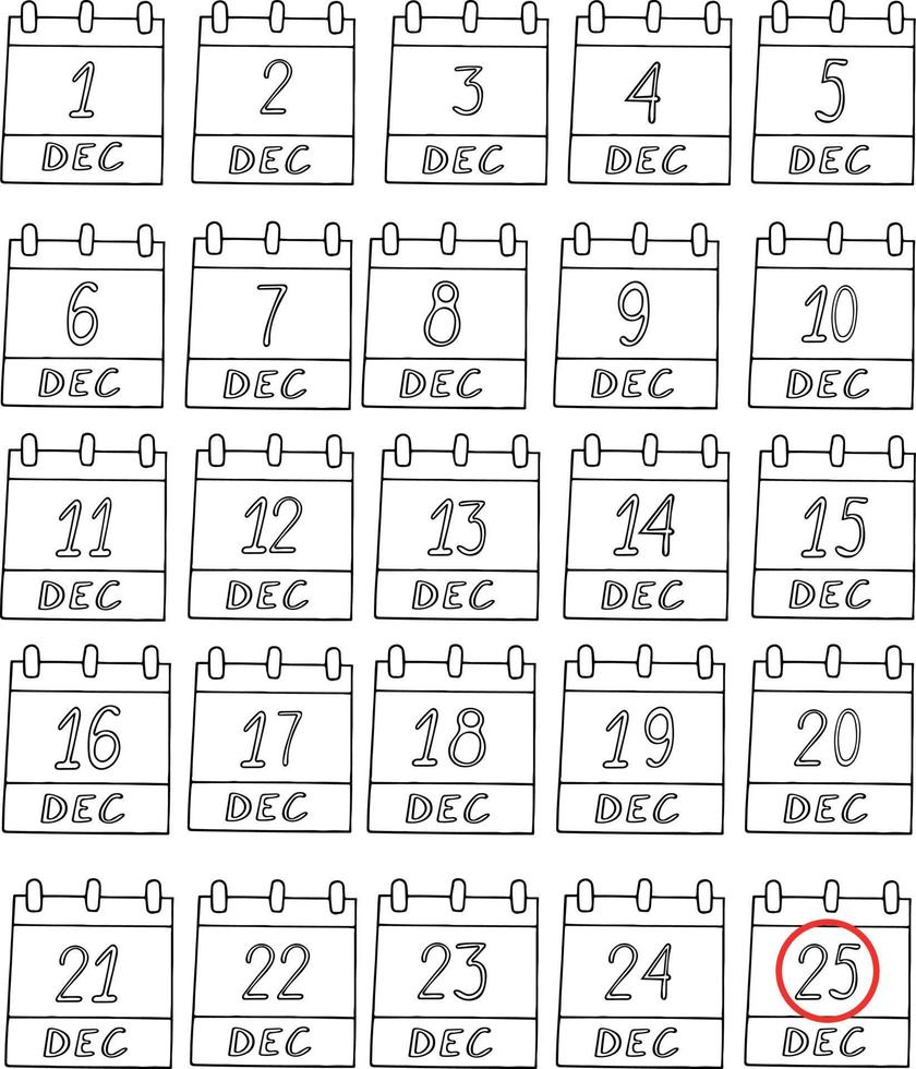 advent calendar hand drawn set in doodle style. vector, scandinavian, monochrome. december, christmas holiday vector