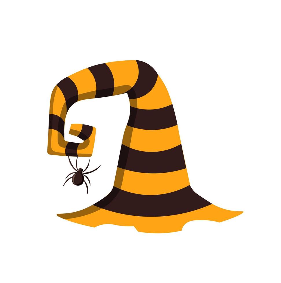 Striped yellow witch hat with spider vector