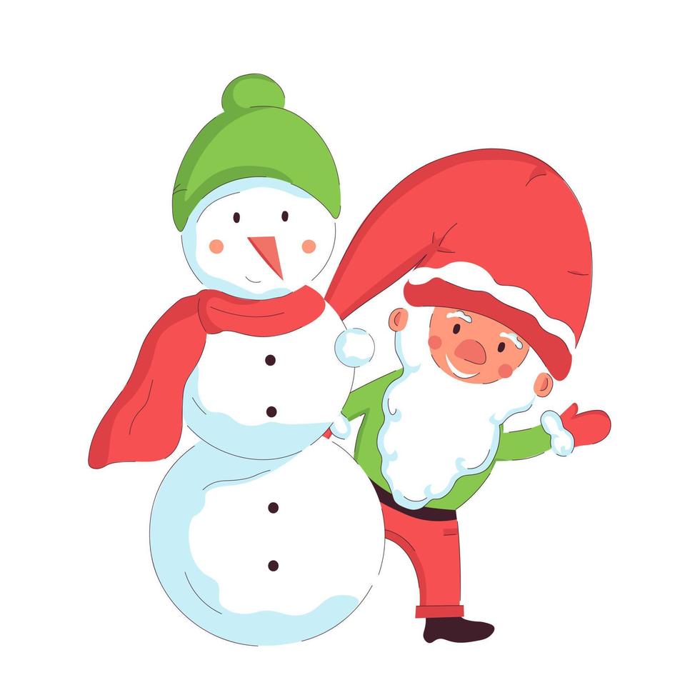 Christmas gnome with snowman vector