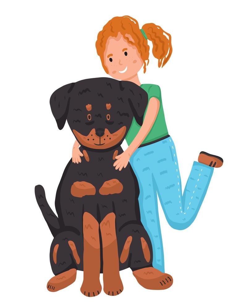 Girl hugs best friend dog vector