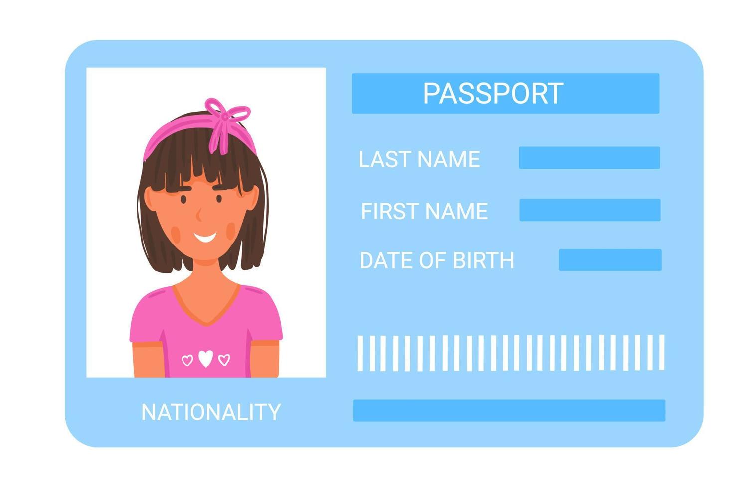 Kids passport with girls photo vector