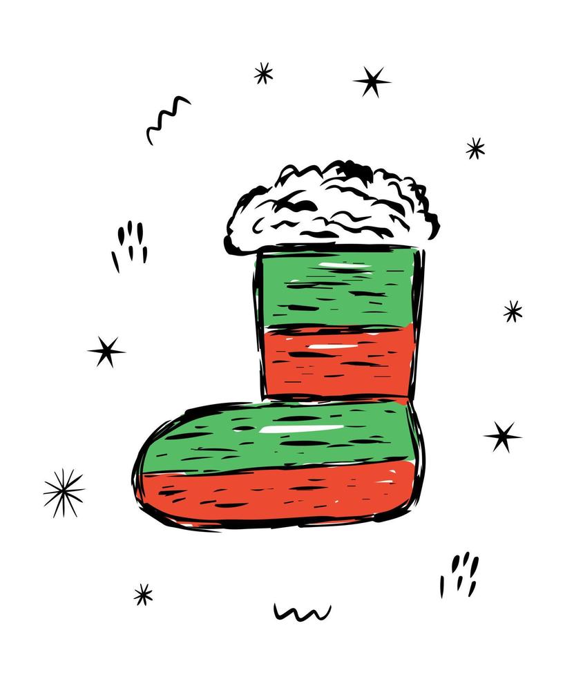 Christmas Santa sock in sketch style vector