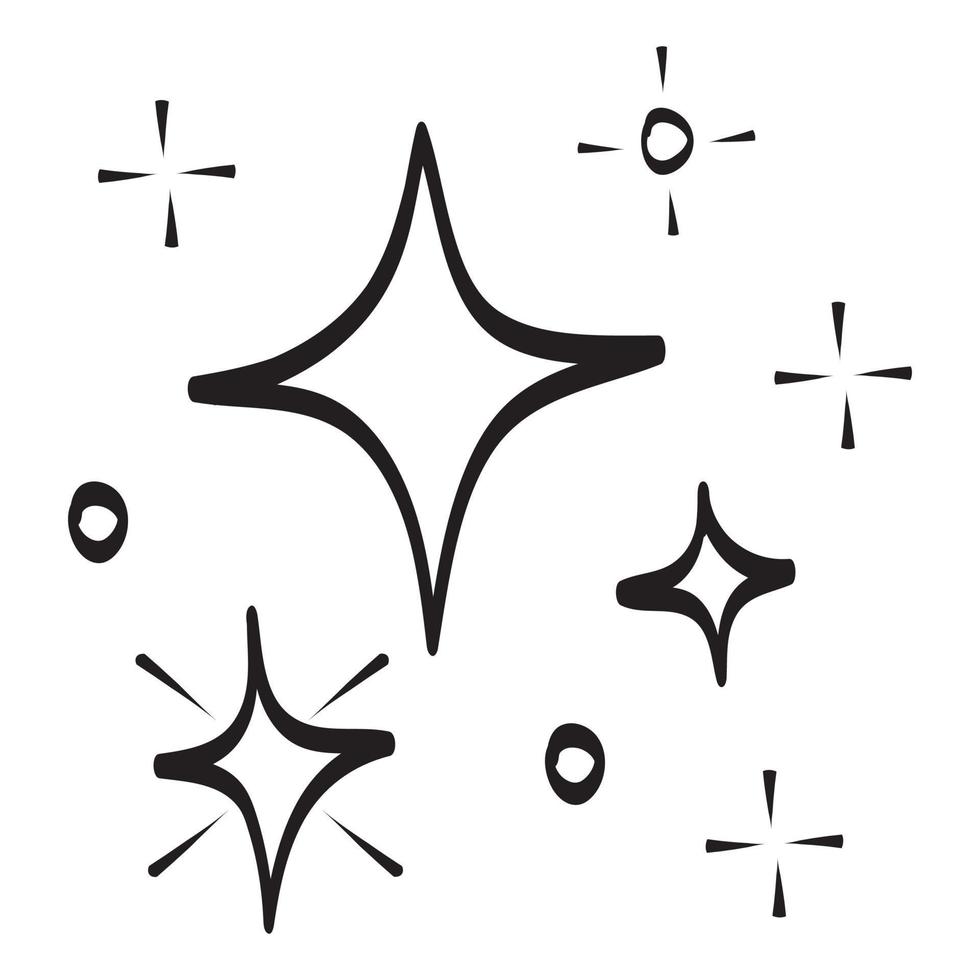 conjunto de garabatos de estrellas vectoriales icono brillante, icono de superficie limpia. estrellas de efecto de luz brillante y explosión brillante. aislado sobre fondo blanco. ilustración vectorial vector