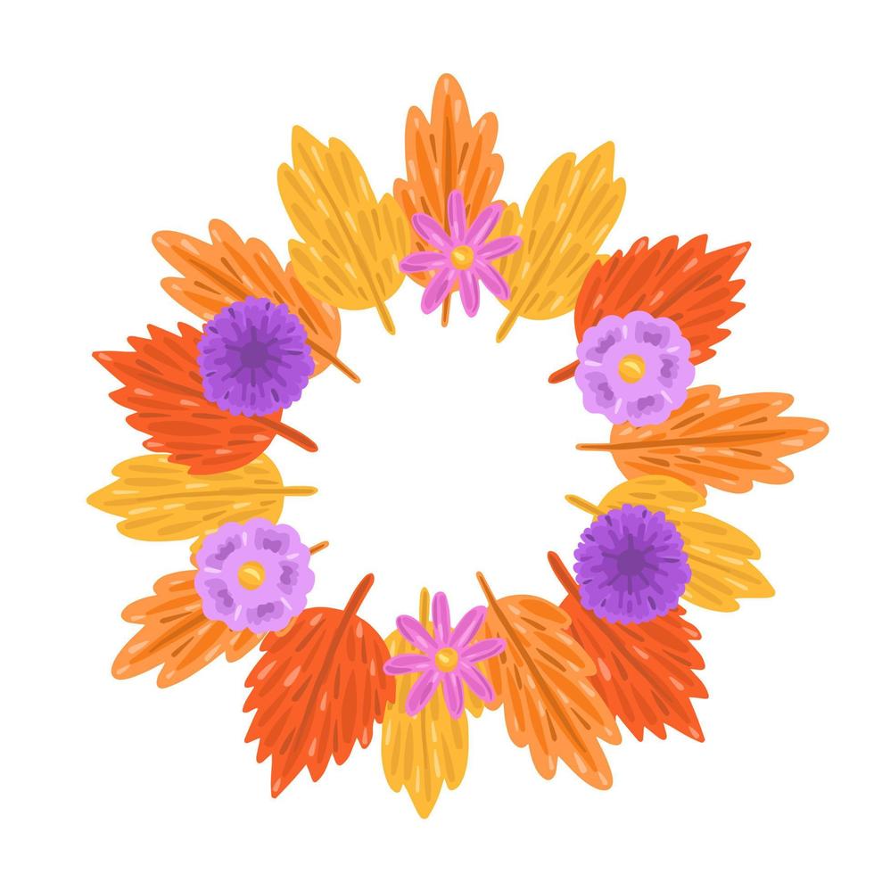autumn wreath with yellow leaves vector