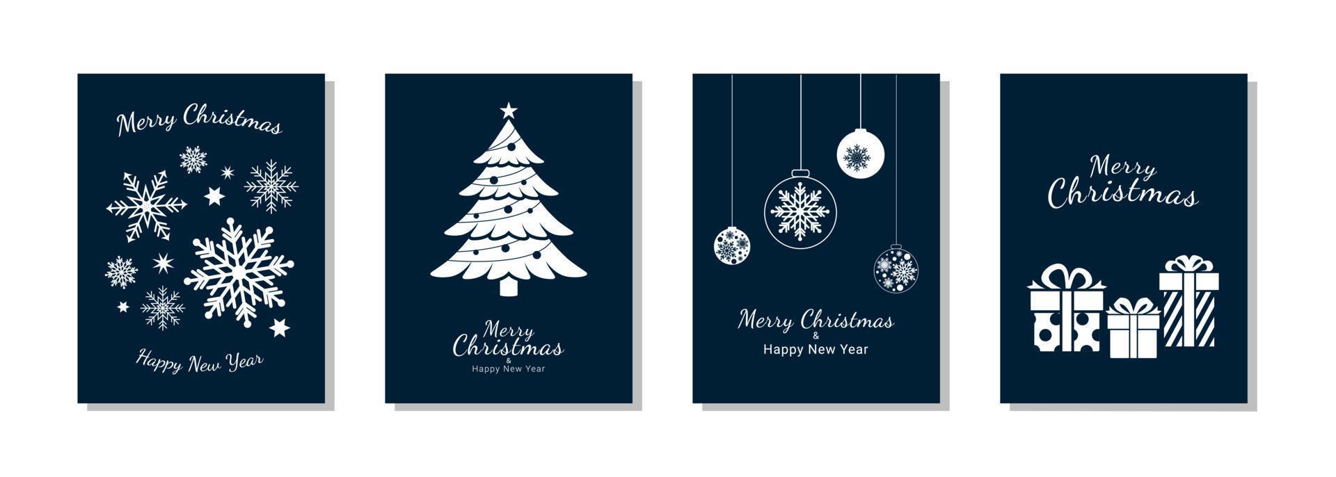 juego de tarjetas de feliz navidad y año nuevo. diseño de elementos de texto de saludo sobre fondo azul. ilustración vectorial vector