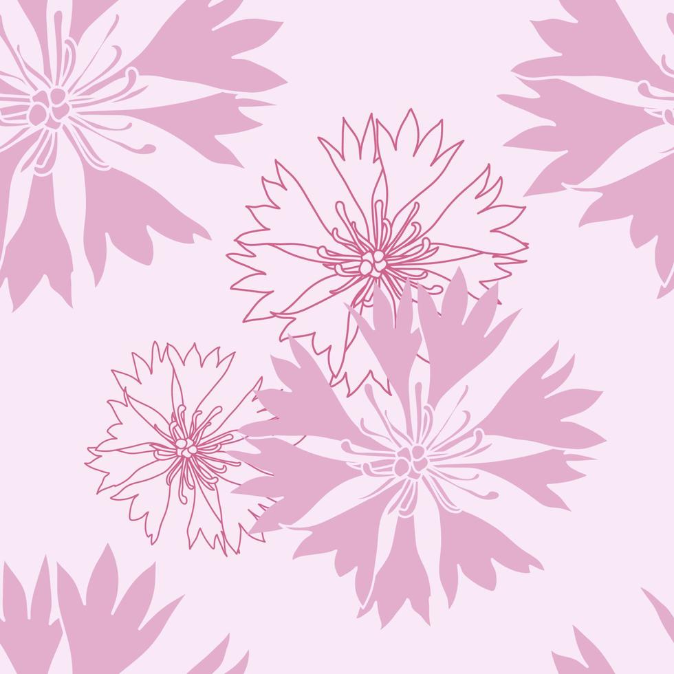 patrón sin costuras con flores de aciano rosa, diseño gráfico floral vector