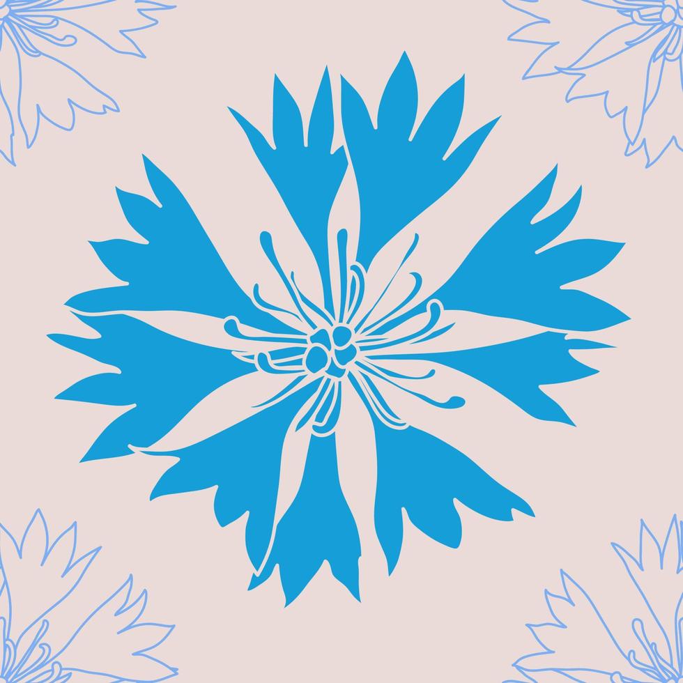 patrón sin costuras con flores de aciano azul, diseño gráfico floral vector