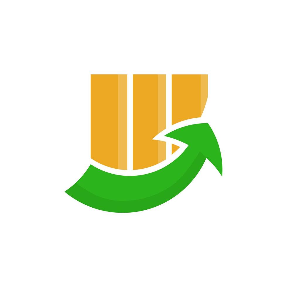 logotipo de propiedad con tres barras amarillas y una flecha verde aisladas en fondo blanco vector