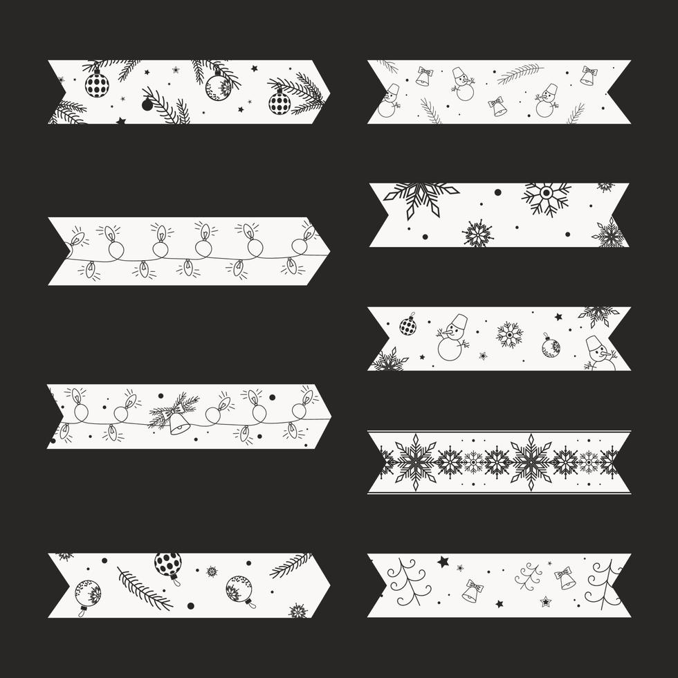 Set of black and white minimalistic sticky washi tapes for new year clipart vector