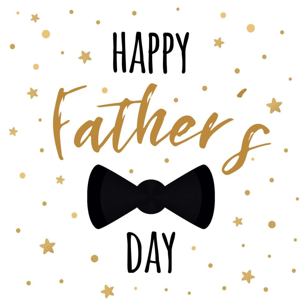 Fathers day banner design with lettering, black bow tie butterfly. Gentleman style template card sign poster logo. Text Happy Father's Day isolated on white. Vector illustration